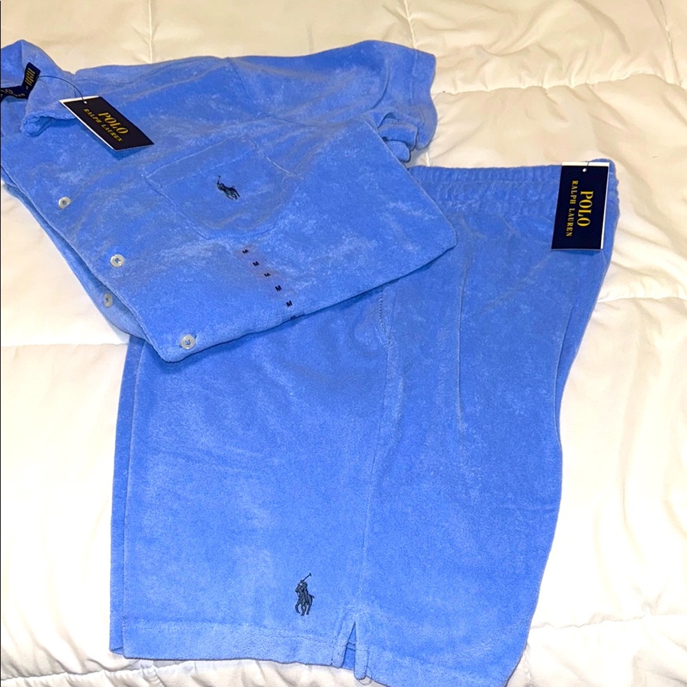 Polo Ralph Lauren, Terry cloth Sky Blue Shirt + Shorts BUNDLE!!!🔥🔥 New!